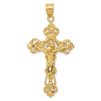 14K Yellow Gold Inri Fleur De Lis Crucifix Pendant view 1
