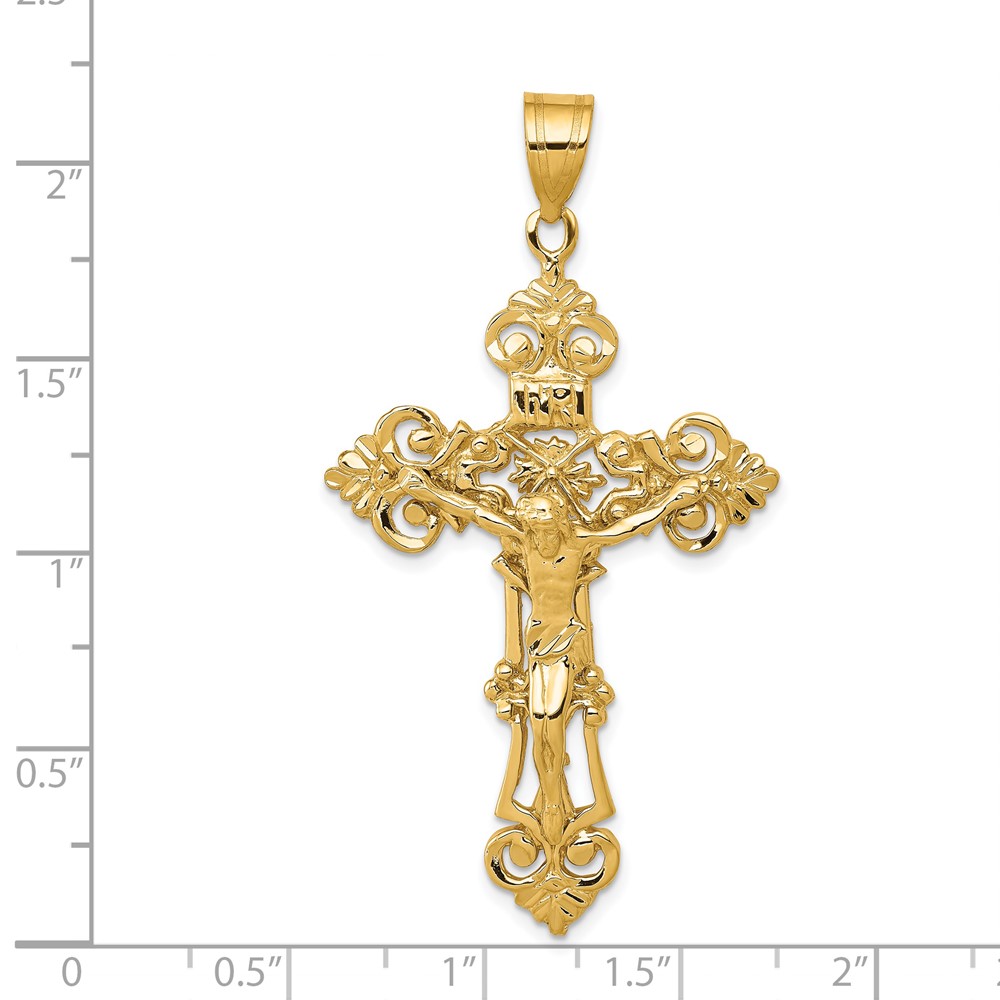 14k INRI Fleur De Lis Crucifix Pendant (C250)