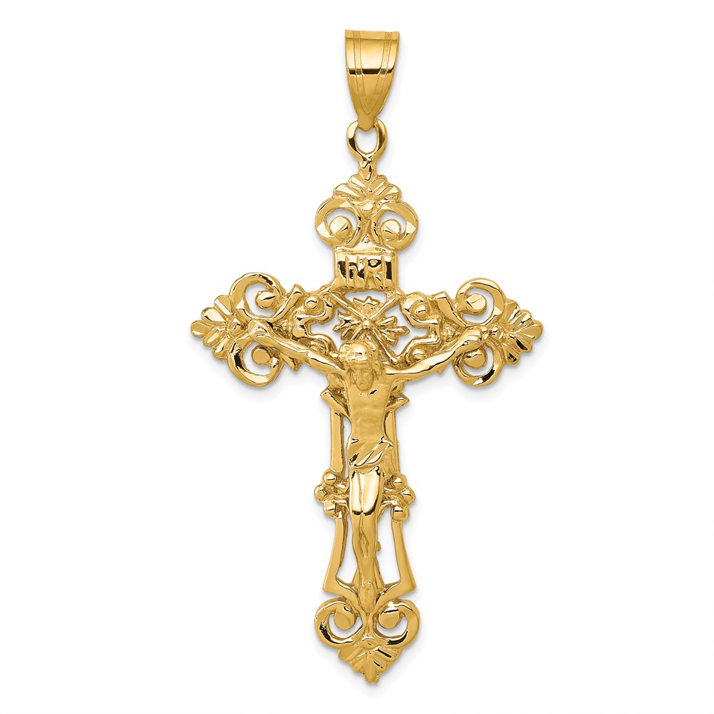 14k INRI Fleur De Lis Crucifix Pendant (C250)