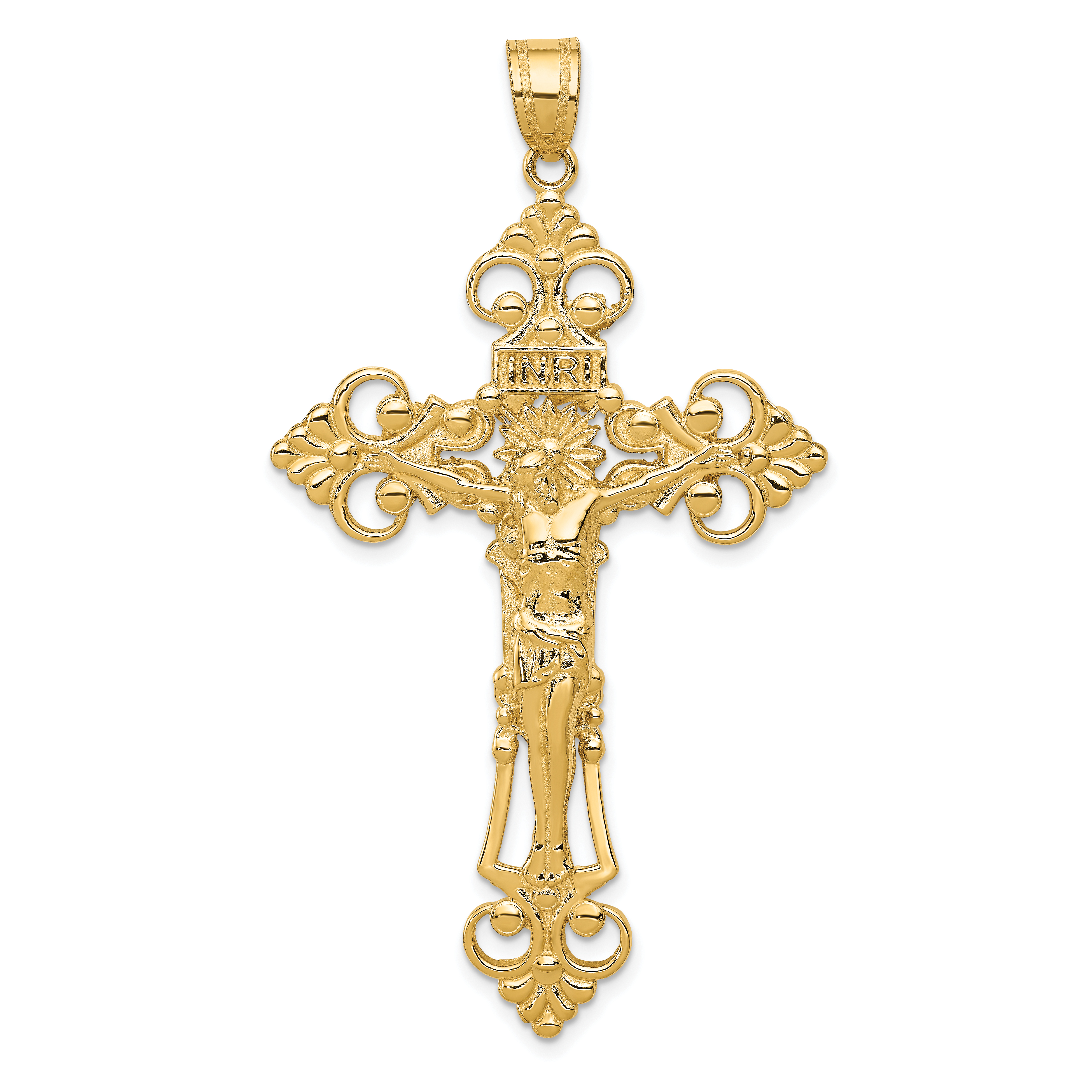 14k INRI Fleur De Lis Crucifix Pendant (C251)