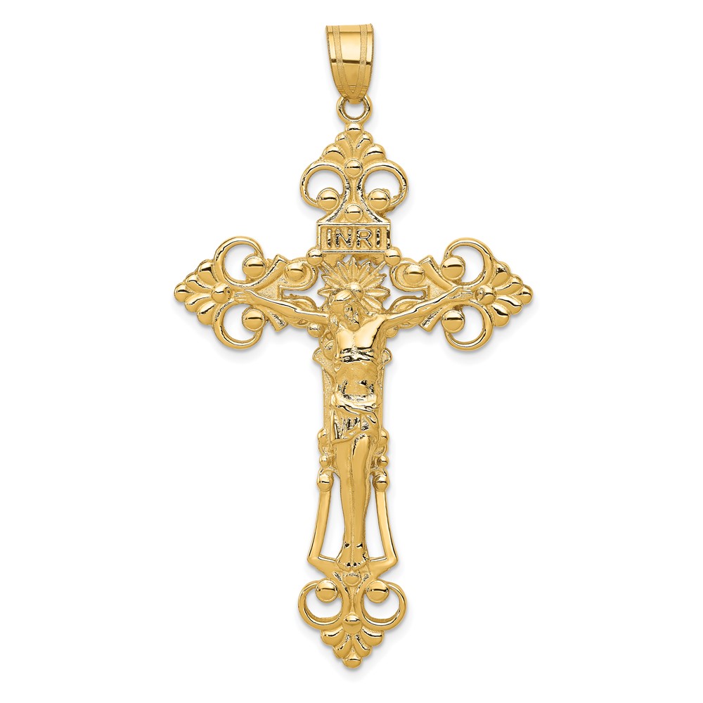 14k INRI Fleur De Lis Crucifix Pendant (C251)