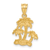 14K Yellow Gold Satin Diamond-cut Open-Backed Palm Trees Pendant view 3