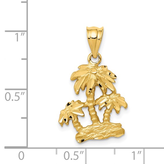 14k Satin Diamond-cut Open-Backed Palm Trees Pendant