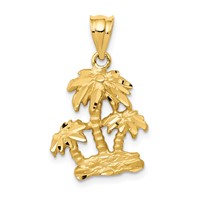 14K Yellow Gold Satin Diamond-cut Open-Backed Palm Trees Pendant view 1