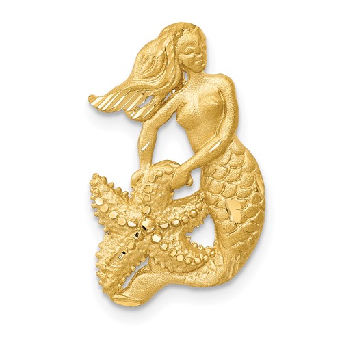 14K Yellow Gold Satin Diamond-cut Open-Backed Mermaid Omega Slide