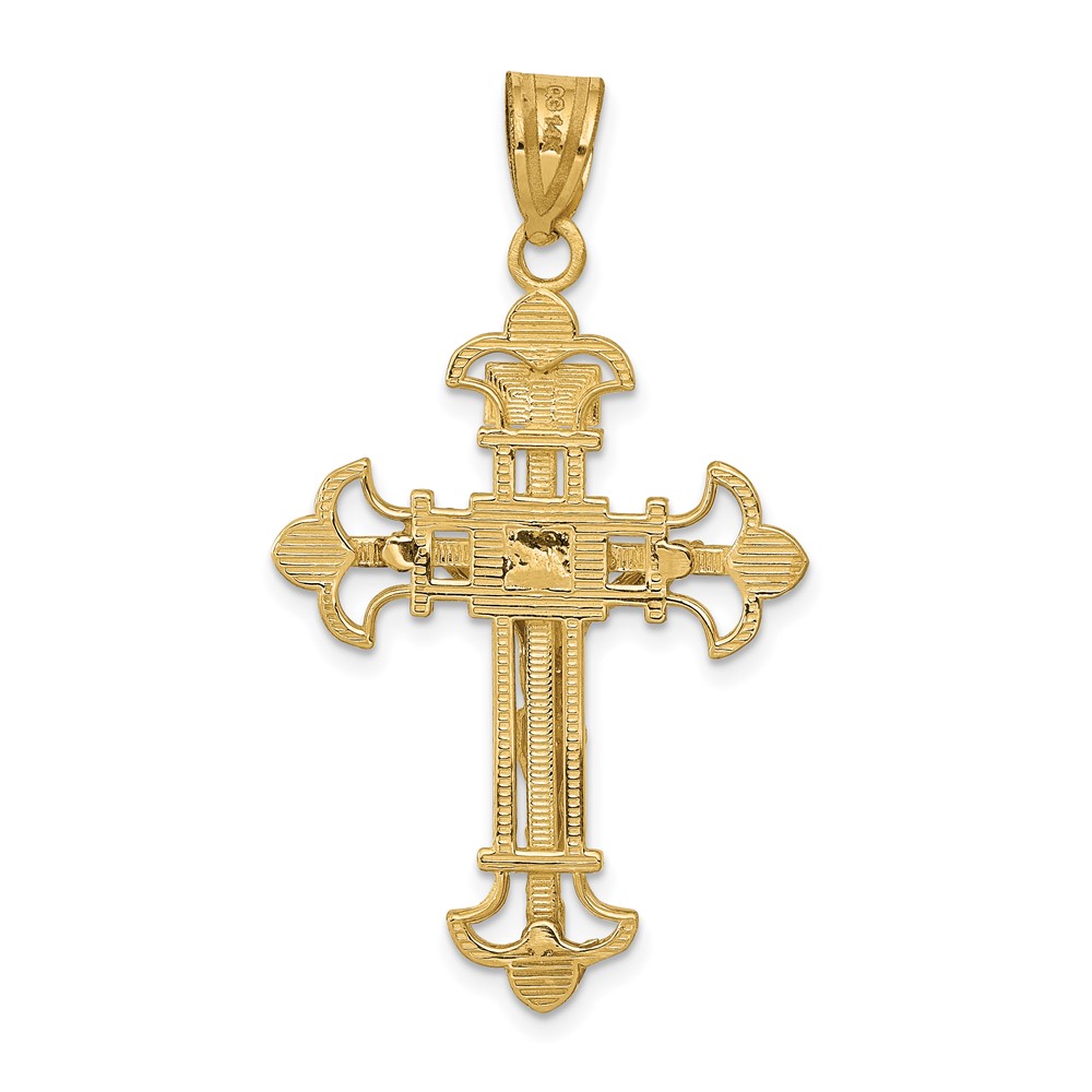 14k INRI Fleur De Lis Crucifix Pendant (C253)
