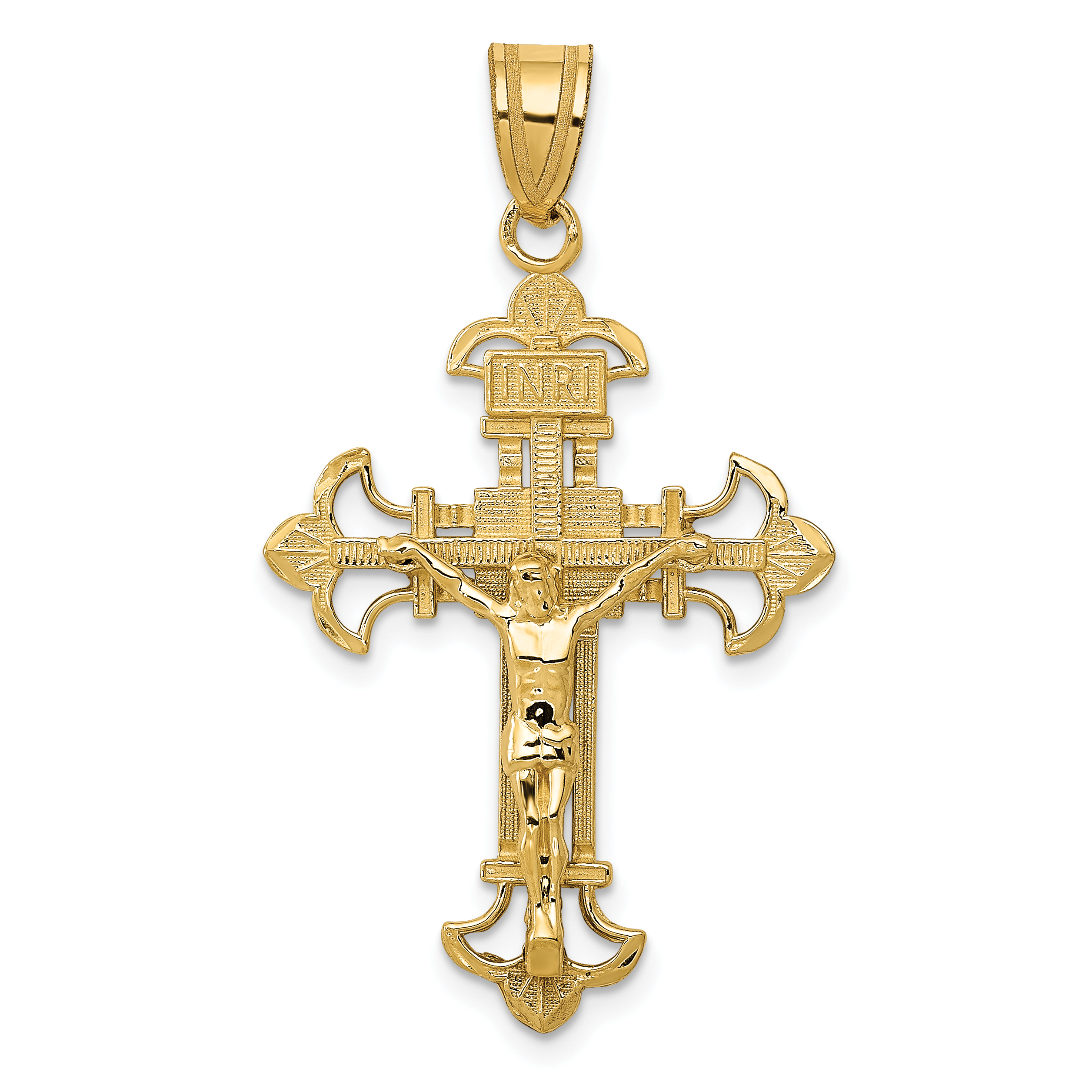 14k INRI Fleur De Lis Crucifix Pendant (C253)