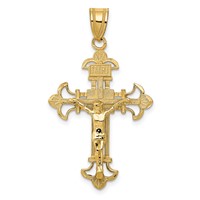 14K Yellow Gold Inri Fleur De Lis Crucifix Pendant view 1