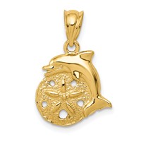 14K Yellow Gold Dolphin and Sanddollar Charm view 1
