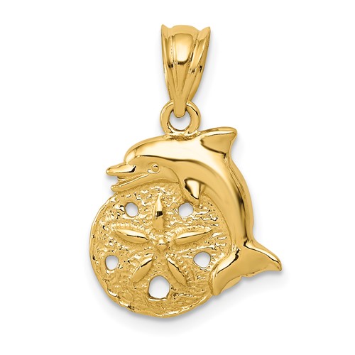14K Yellow Gold Dolphin and Sanddollar Charm