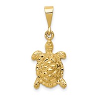 14K Yellow Gold Solid Polished Open-Backed Sea Turtle Charm view 1