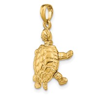 14K Solid Polished 3-D Turtle with Moveable Head and Legs Pendant view 5