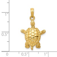 14K Solid Polished 3-D Turtle with Moveable Head and Legs Pendant view 4