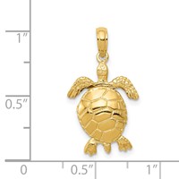 14K Yellow Gold Solid Polished 3-D Turtle Pendant with Moveable Head and Legs view 4