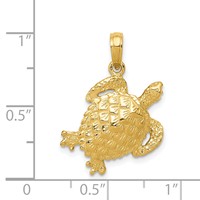 14K Solid Polished Open-Backed Turtle Pendant view 4