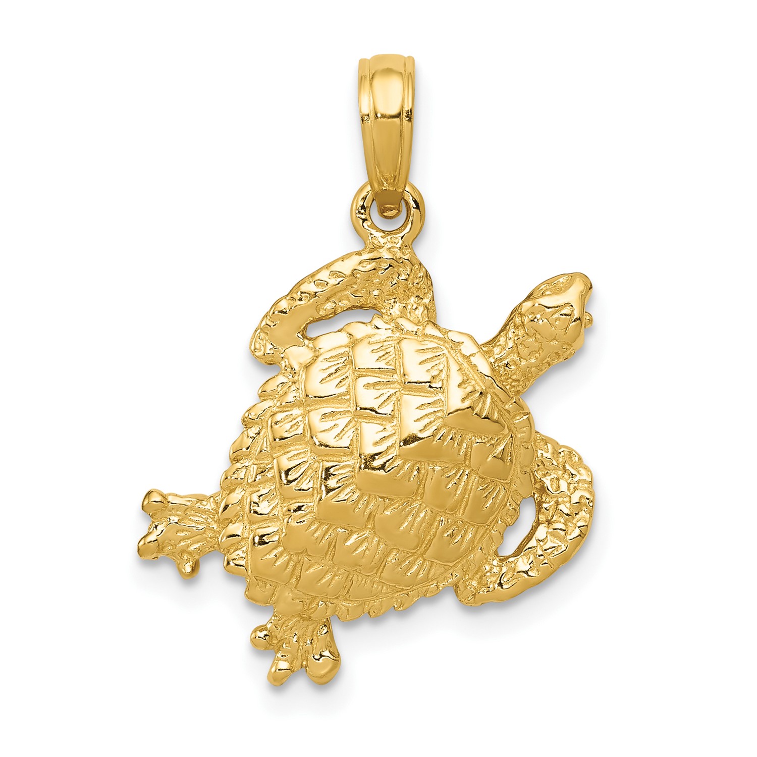 14k Yellow Gold Solid Polished Open-Backed Turtle Pendant (0.9INx0.7IN ...