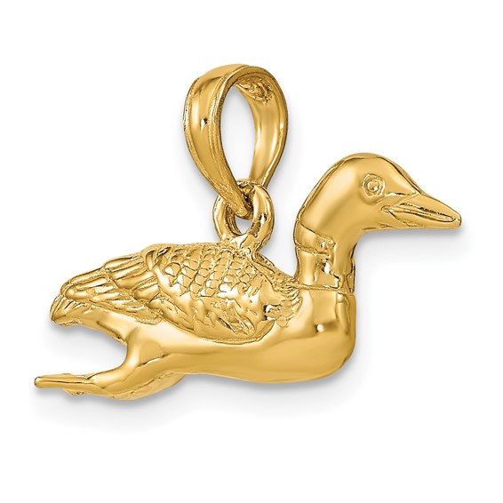14k Solid Polished 3-D Mallard Charm