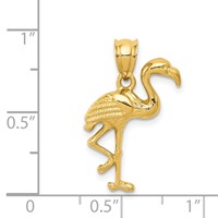 14K Yellow Gold Solid Polished Open-Backed Flamingo Pendant view 4