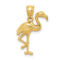 14K Yellow Gold Solid Polished Open-Backed Flamingo Pendant view 1