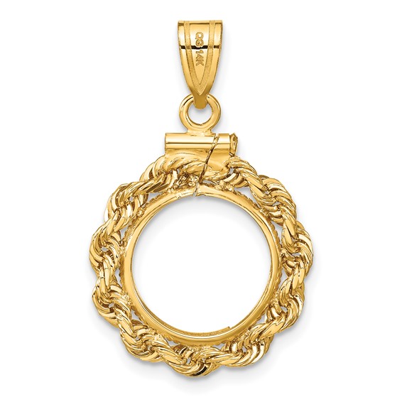 14ky 3mm Rope Screw Top Coin Bezel Pendant                            