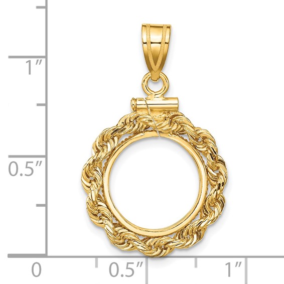 14ky 3mm Rope Screw Top Coin Bezel Pendant                            