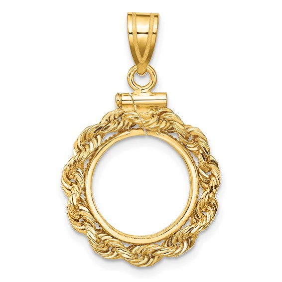 14ky 3mm Rope Screw Top Coin Bezel Pendant                            