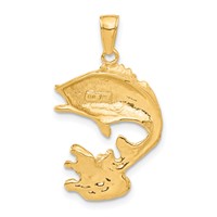 14K Yellow Gold Polished Open-Backed Bass Fish Pendant view 3