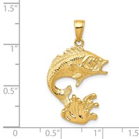 14K Yellow Gold Polished Open-Backed Bass Fish Pendant view 4