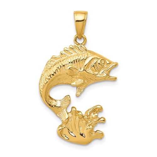 14K Yellow Gold Polished Open-Backed Bass Fish Pendant