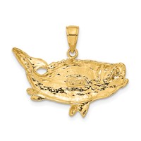14K Yellow Gold Polished Open-Backed Bass Fish Pendant view 3