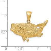 14K Yellow Gold Polished Open-Backed Bass Fish Pendant view 4