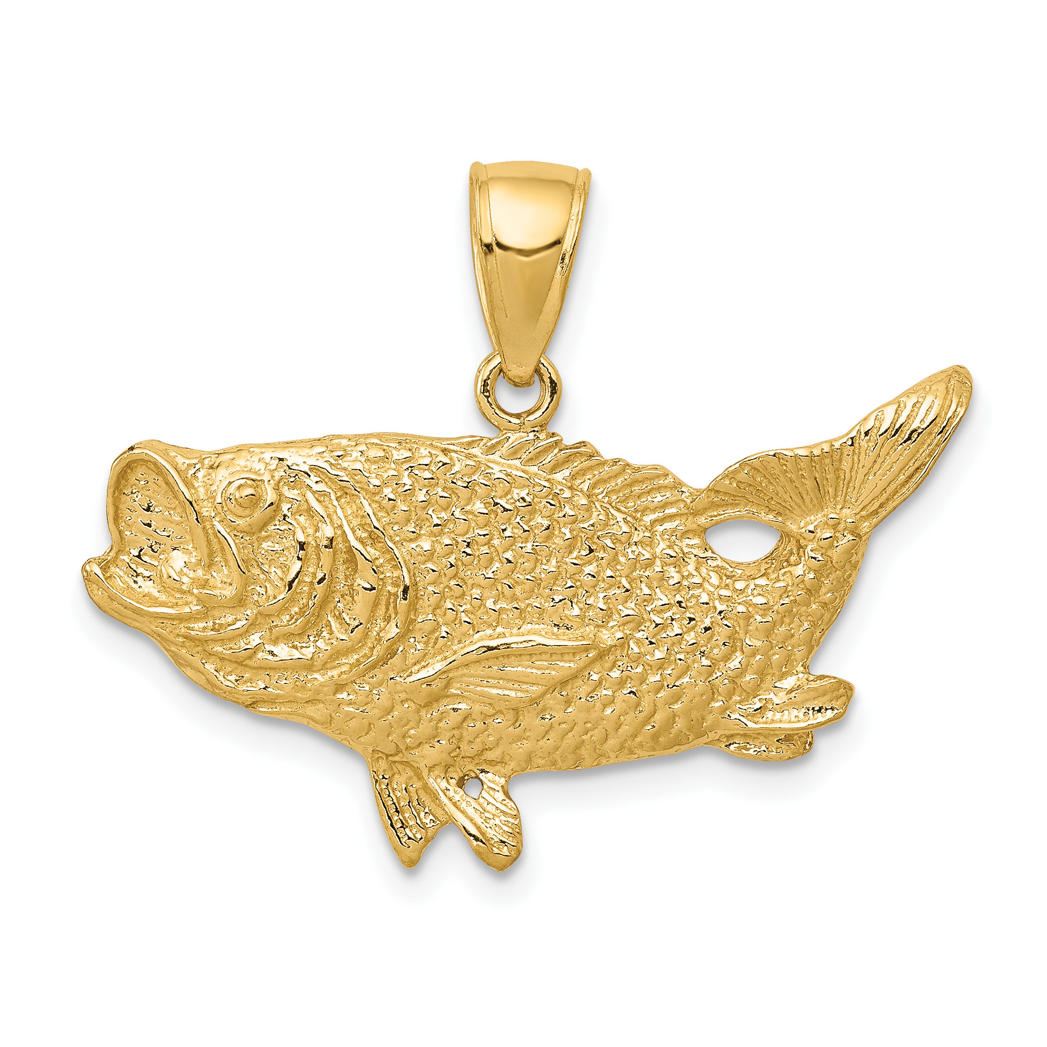 14k Polished Open-Backed Bass Fish Pendant (C2574)