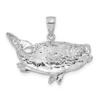 14K White Gold Polished Open-Backed Bass Fish Pendant view 3