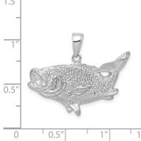 14K White Gold Polished Open-Backed Bass Fish Pendant view 4