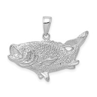 14K White Gold Polished Open-Backed Bass Fish Pendant view 1