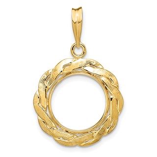 14ky Braided Prong Coin Bezel Pendant                                 