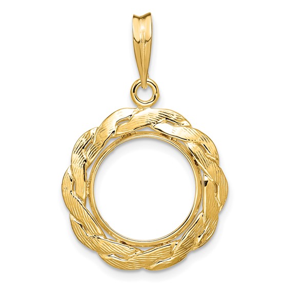 14ky Braided Prong Coin Bezel Pendant                                 