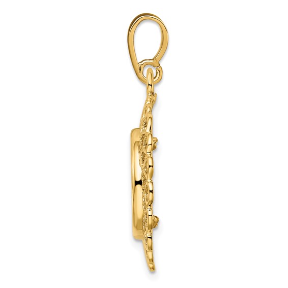 14ky Polished Heart Filigree Prong Coin Bezel Pendant                 