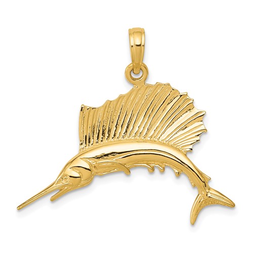 14K Yellow Gold Polished Sailfish Pendant
