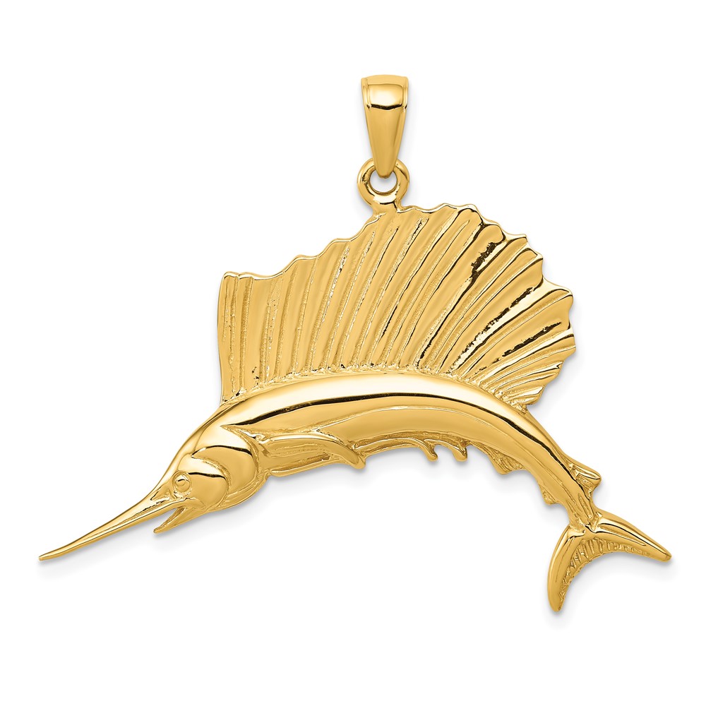 14K Yellow Gold Polished Sailfish Pendant