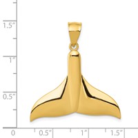 14K Yellow Gold Solid Polished Large Whale Tail Pendant view 4