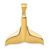 14K Yellow Gold Solid Polished Large Whale Tail Pendant view 1