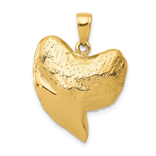 14K Yellow Gold Solid Polished 3-D Shark Tooth Pendant