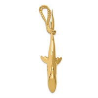 14K Yellow Gold Hollow Polished 3-D Hanging Shark and Rope Pendant view 2