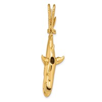 14K Yellow Gold Hollow Polished 3-D Hanging Shark and Rope Pendant view 3