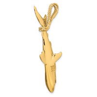 14K Yellow Gold Hollow Polished 3-D Hanging Shark and Rope Pendant view 5