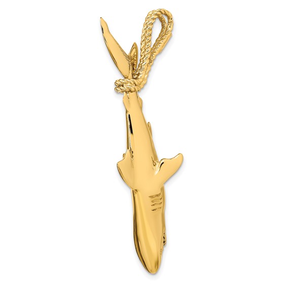14K Hollow Polished 3-D Hanging Shark and Rope Pendant