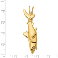 14K Yellow Gold Hollow Polished 3-D Hanging Shark and Rope Pendant view 4