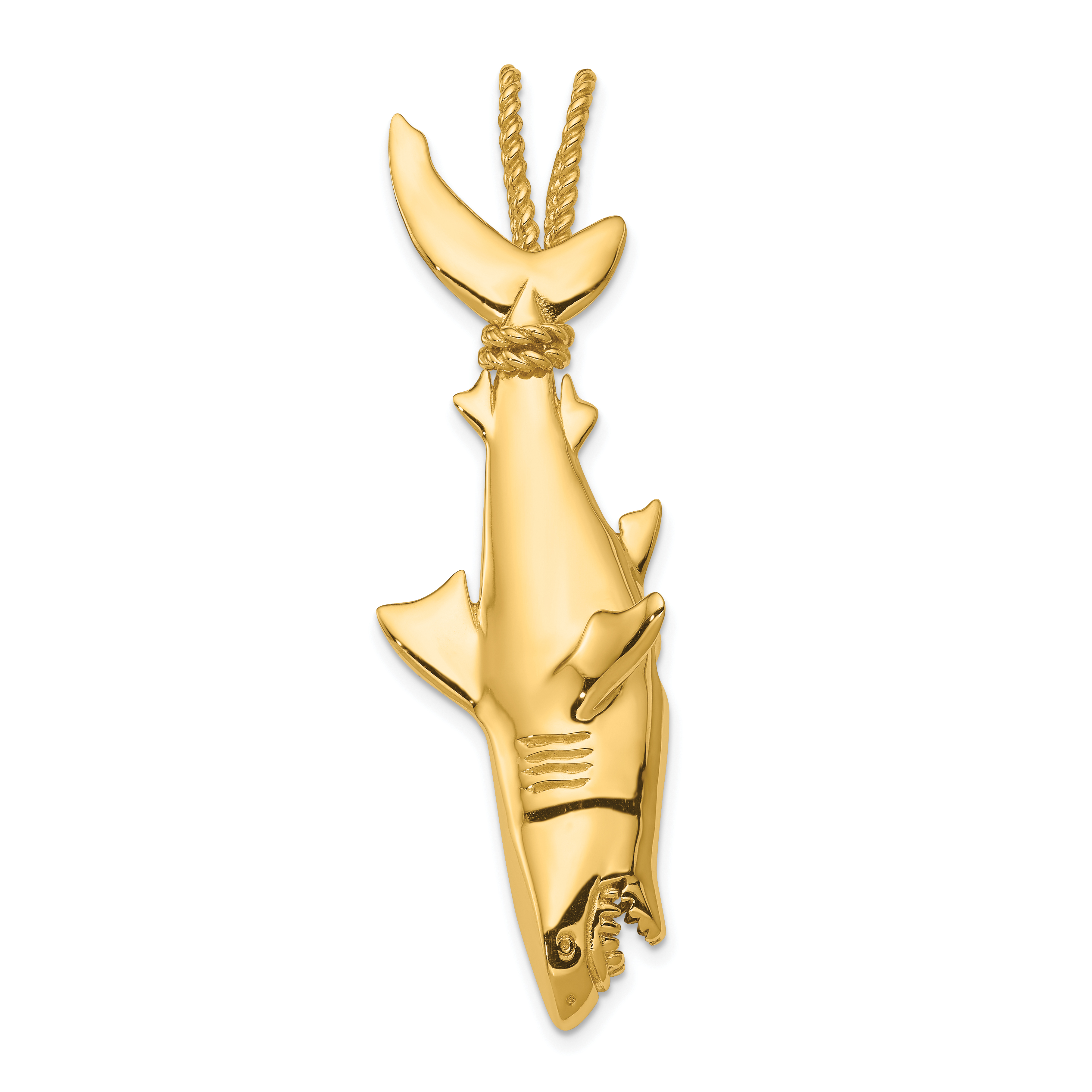 14K Hollow Polished 3-D Hanging Shark Pendant (C2614)