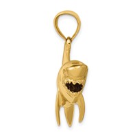 14K Yellow Gold Large Polished 3-D Shark Pendant view 2